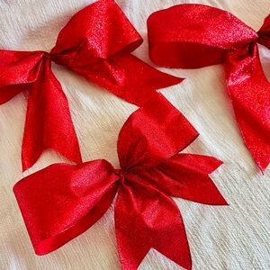 CUSTOM 18” XL LARGE Set of 3 Red Glitter Christmas Bows Holiday Decor Bow